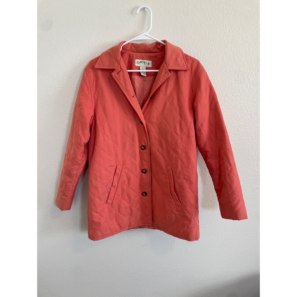 Orvis Quilted Barn Jacket‎ Womens Small Coral Pink Button Front Lightweight Coat
